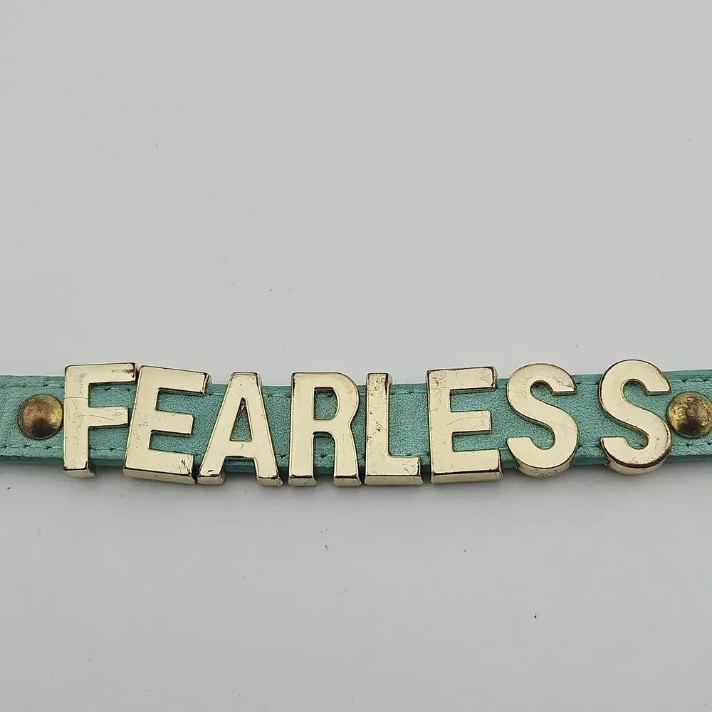 BGBG Generation Fearless Slide Charm Bracelet Aqua Blue Leather Band Y2K Style